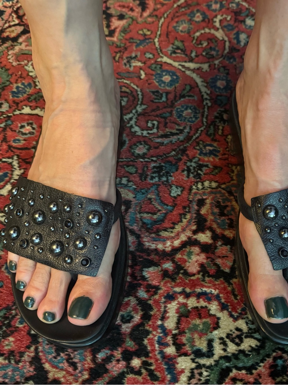 Donald Pliner Studded Black Leather Slide Sandals